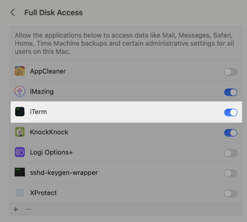Ensure terminal has Full Disk Access